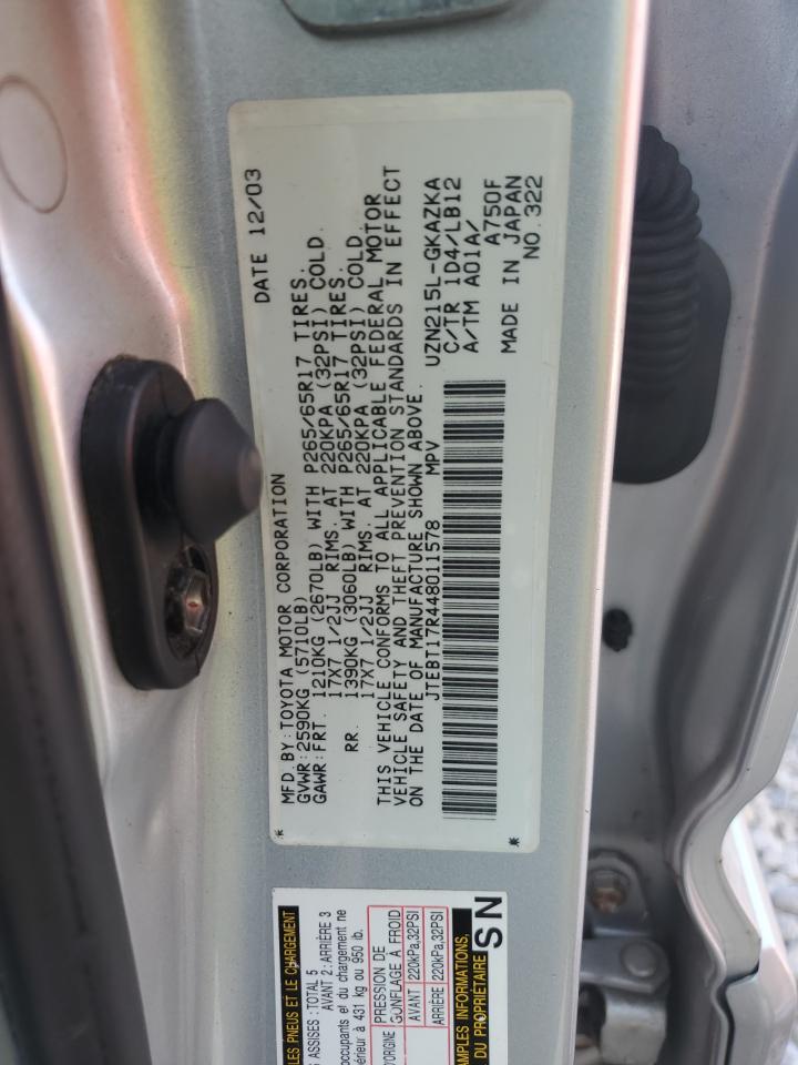 JTEBT17R448011578 2004 Toyota 4Runner Limited