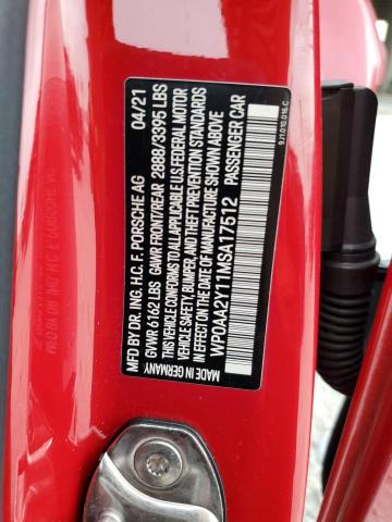 2021 PORSCHE TAYCAN WP0AA2Y11MSA17512