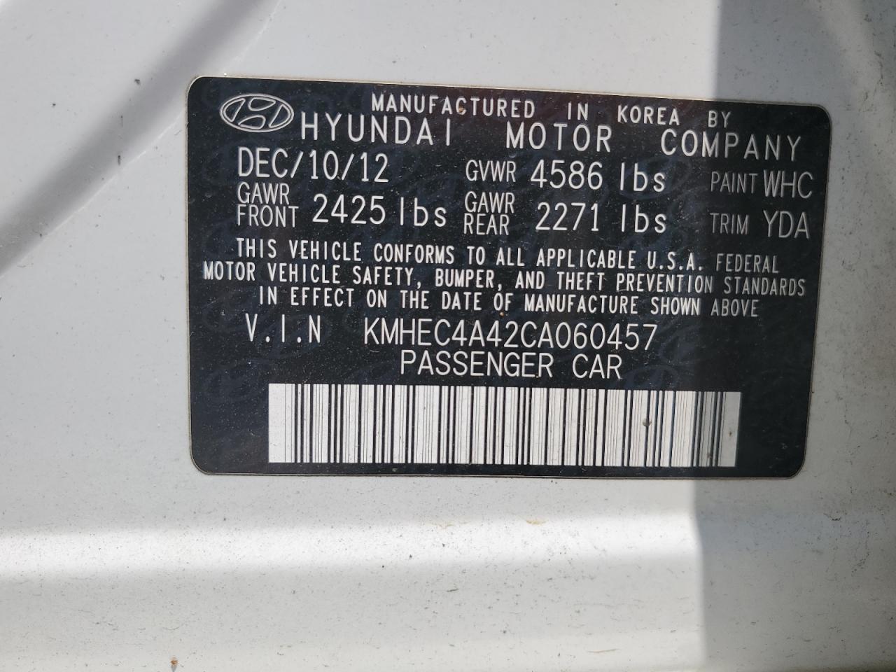 KMHEC4A42CA060457 2012 Hyundai Sonata Hybrid