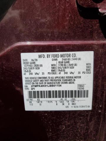 VIN 2FMPK4K91LBB01154 2020 Ford Edge, Titanium no.13