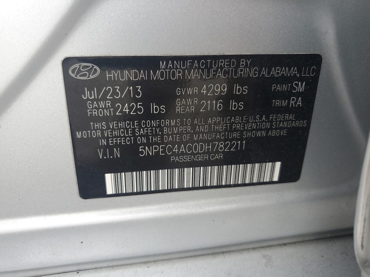 5NPEC4AC0DH782211 2013 Hyundai Sonata Se