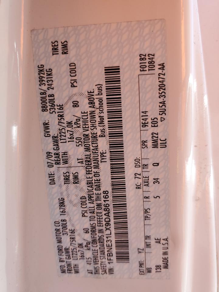 1FBNE31LX9DA86168 2009 Ford Econoline E350 Super Duty Wagon
