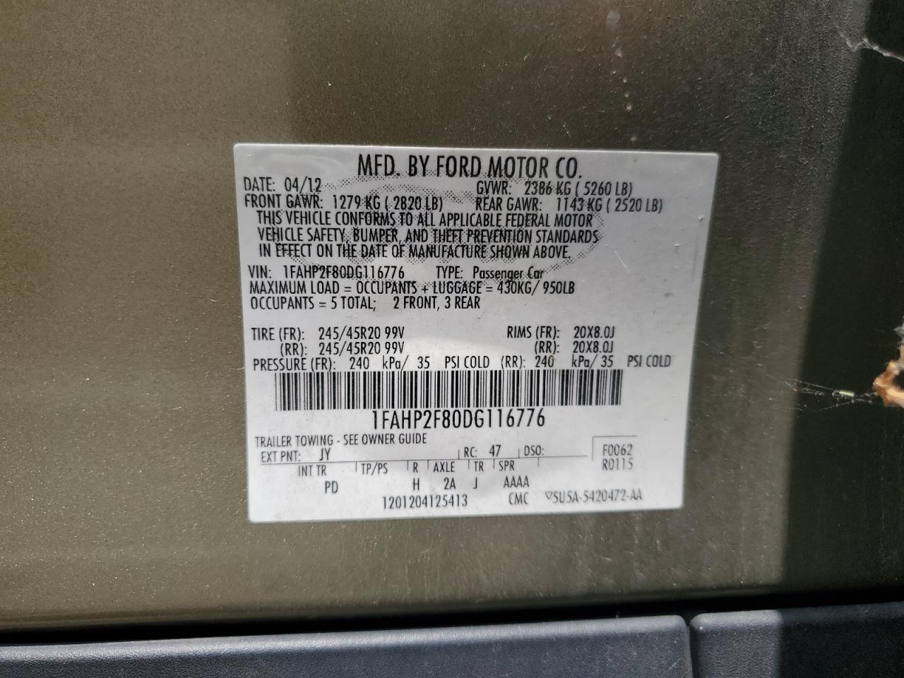 1FAHP2F80DG116776 2013 Ford Taurus Limited