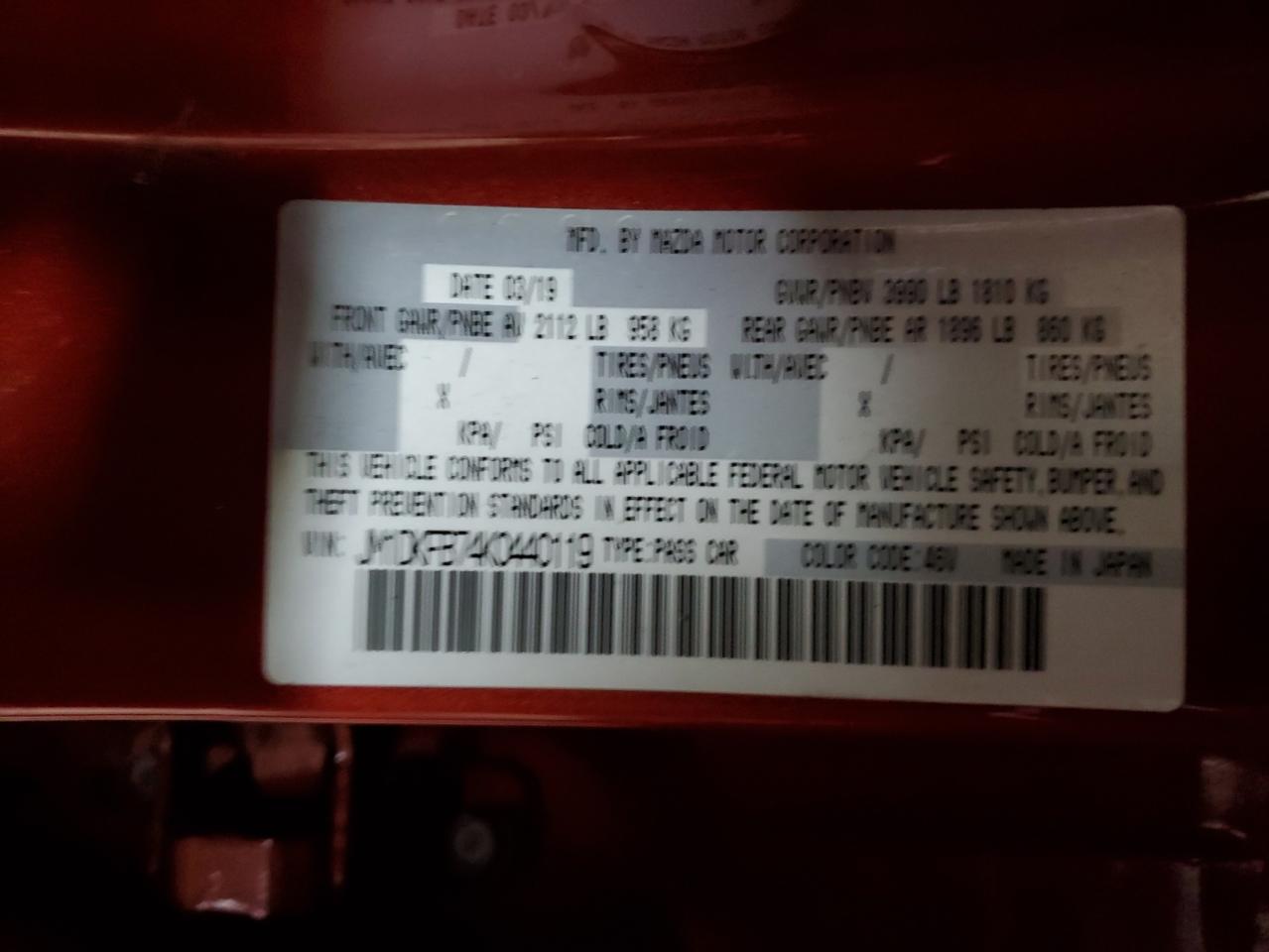 JM1DKFB74K0440119 2019 Mazda Cx-3 Sport