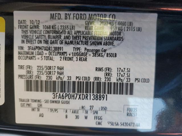 VIN 3FA6P0H7XDR138891 2013 FORD FUSION no.12