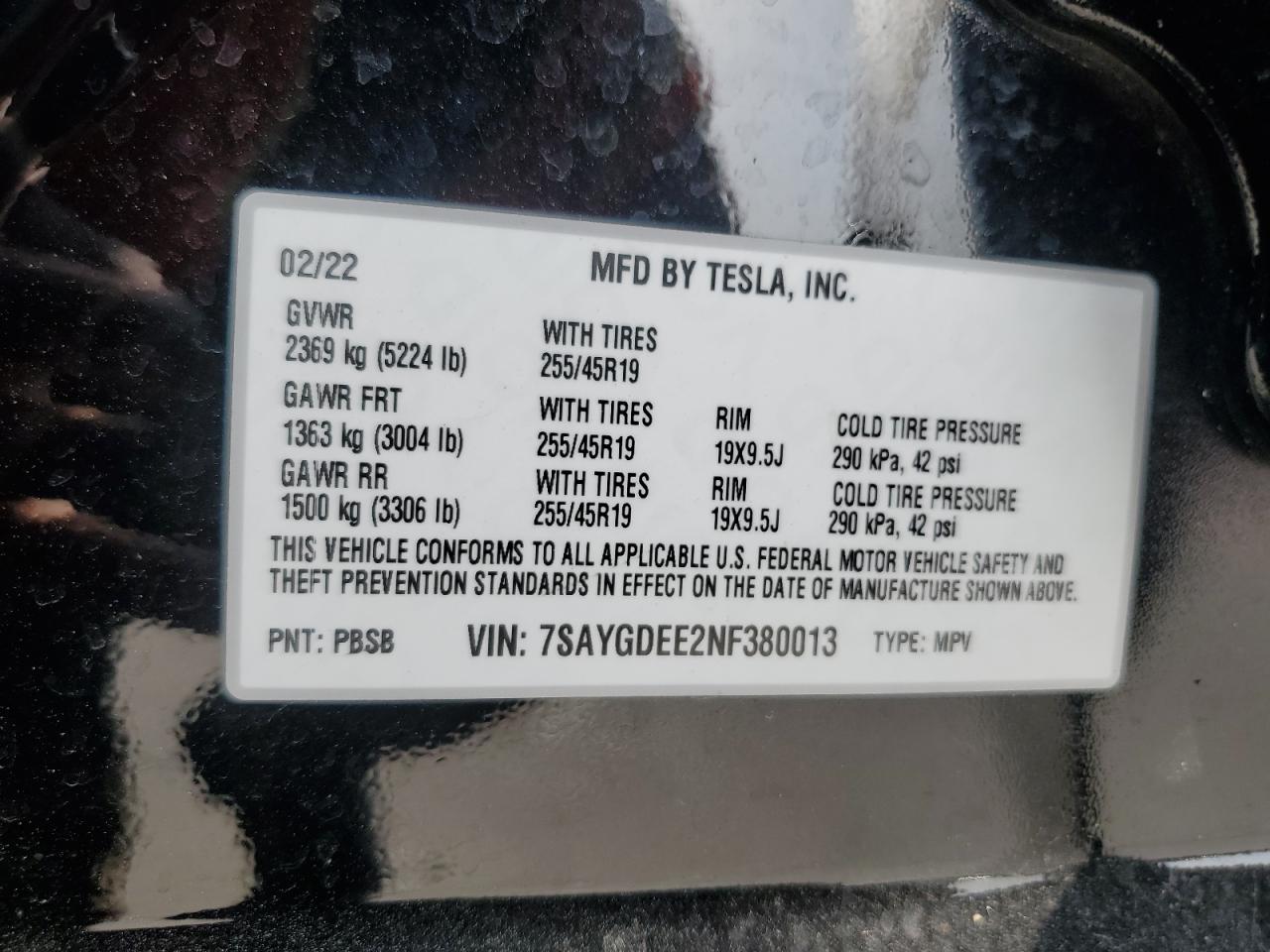 7SAYGDEE2NF380013 2022 Tesla Model Y