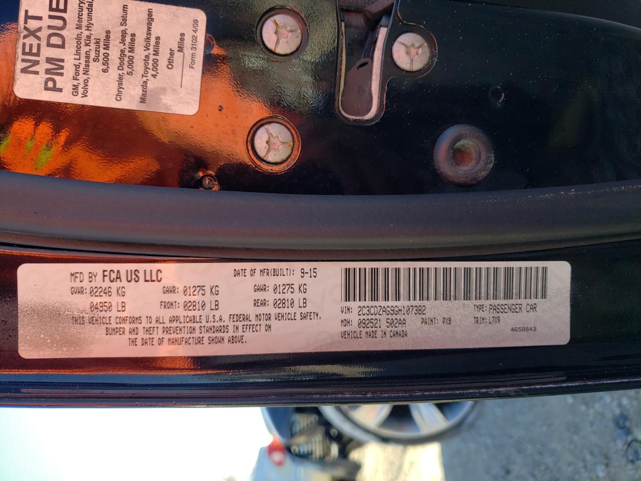 2C3CDZAG9GH107382 2016 Dodge Challenger Sxt