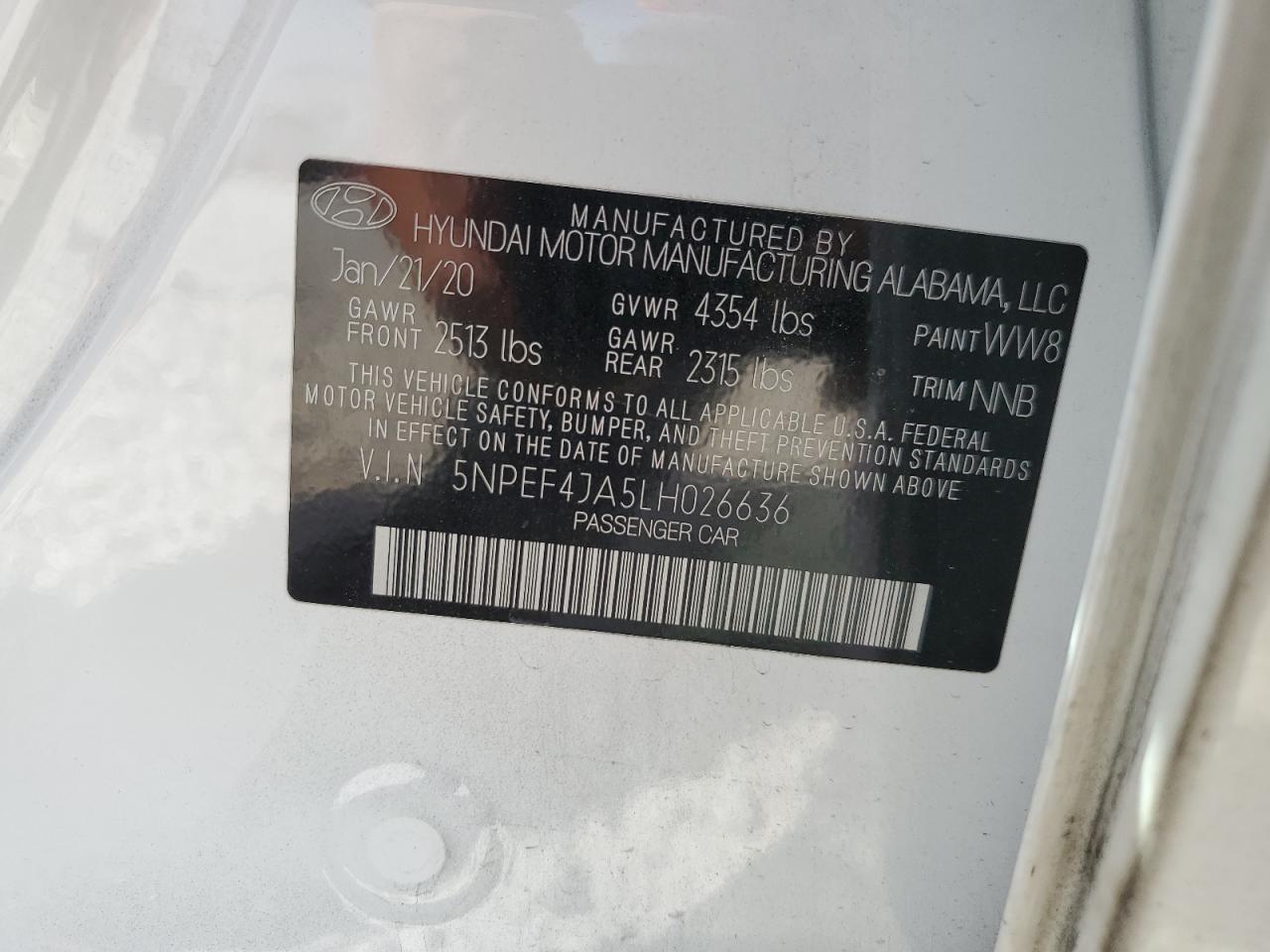 5NPEF4JA5LH026636 2020 Hyundai Sonata Sel