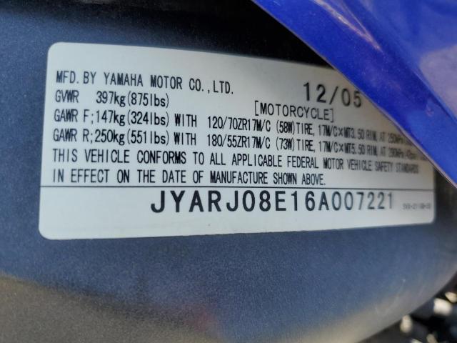 2006 YAMAHA FZ6 S - JYARJ08E16A007221
