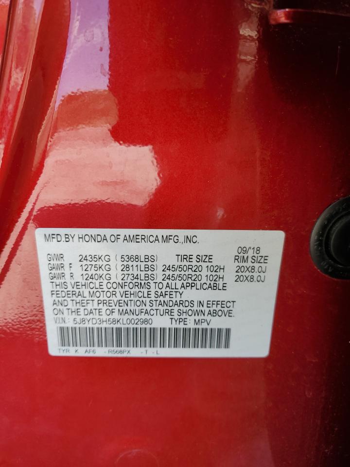 5J8YD3H58KL002980 2019 Acura Mdx Technology