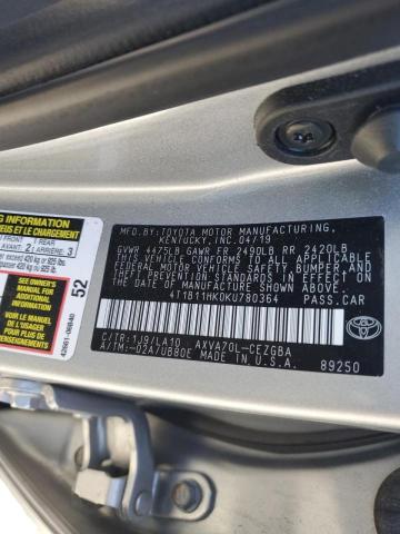 VIN 4T1B11HK0KU780364 2019 Toyota Camry, L no.12