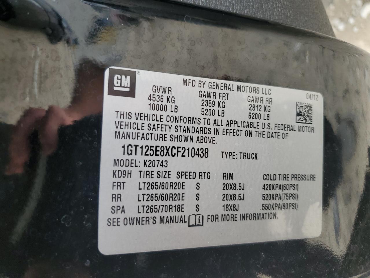 1GT125E8XCF210438 2012 GMC Sierra K2500 Denali