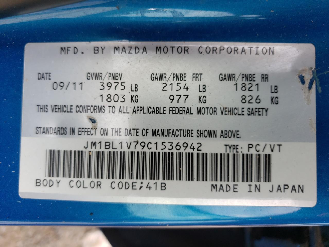 JM1BL1V79C1536942 2012 Mazda 3 I