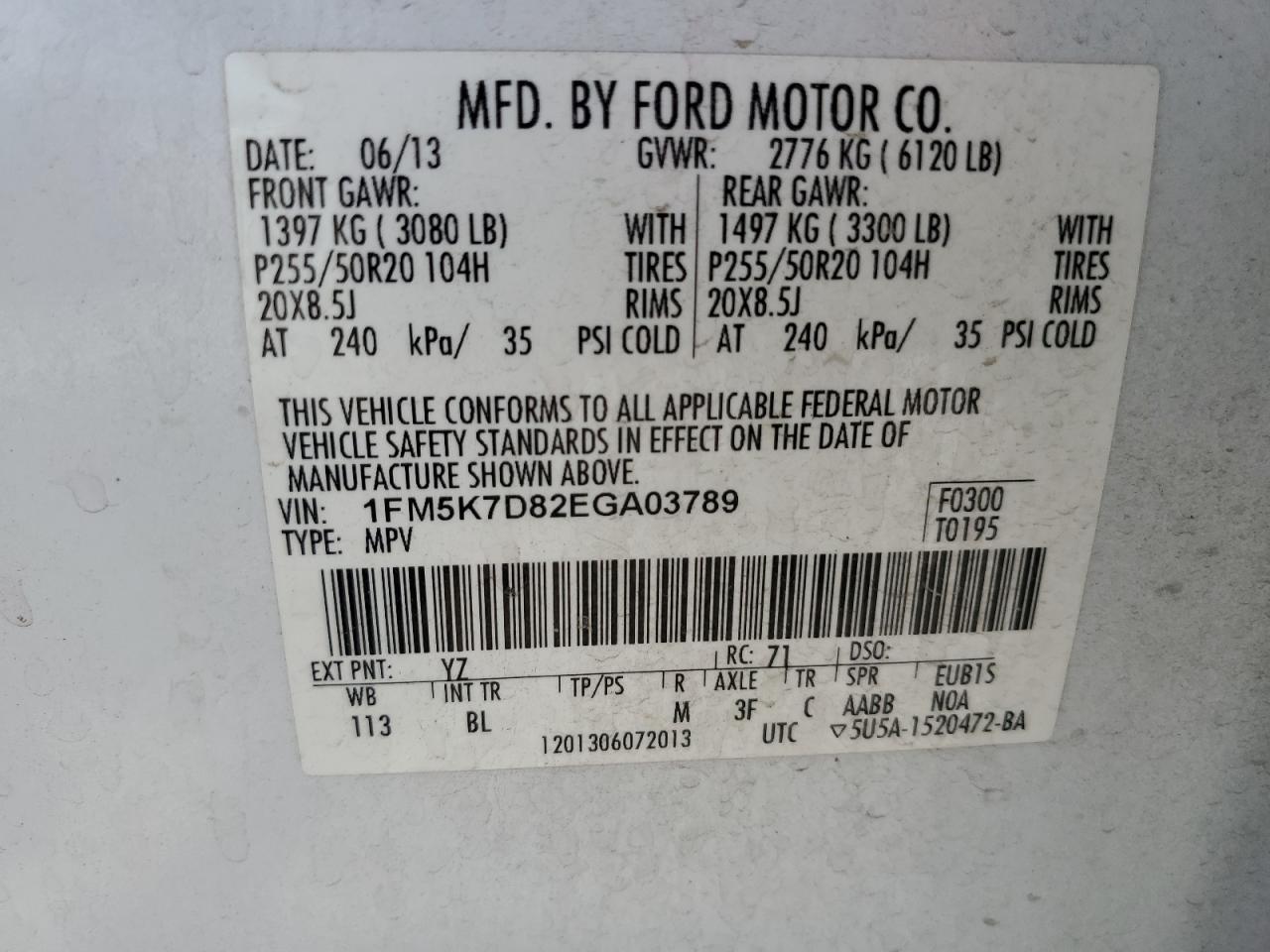 1FM5K7D82EGA03789 2014 Ford Explorer Xlt