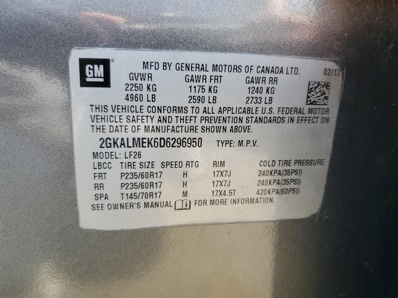 2GKALMEK6D6296950 2013 GMC Terrain Sle