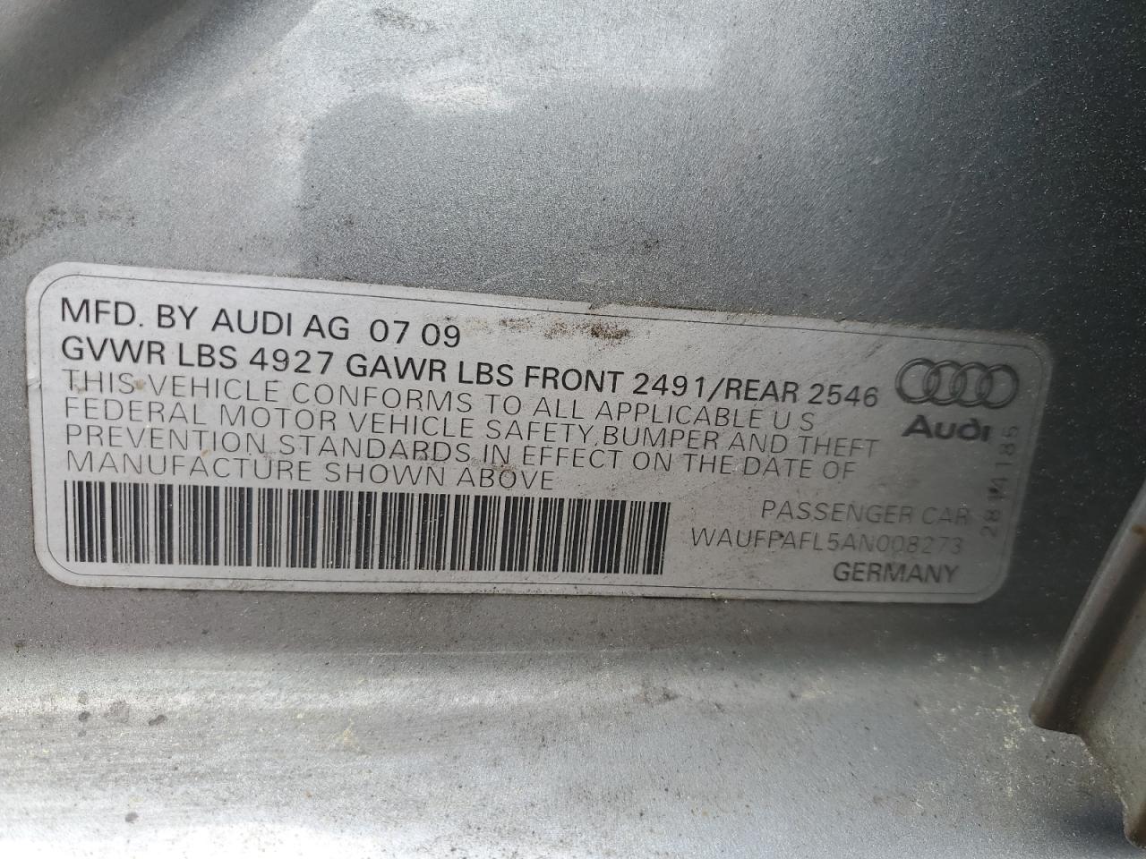 WAUFFAFL5AN008273 2010 Audi A4 Premium Plus