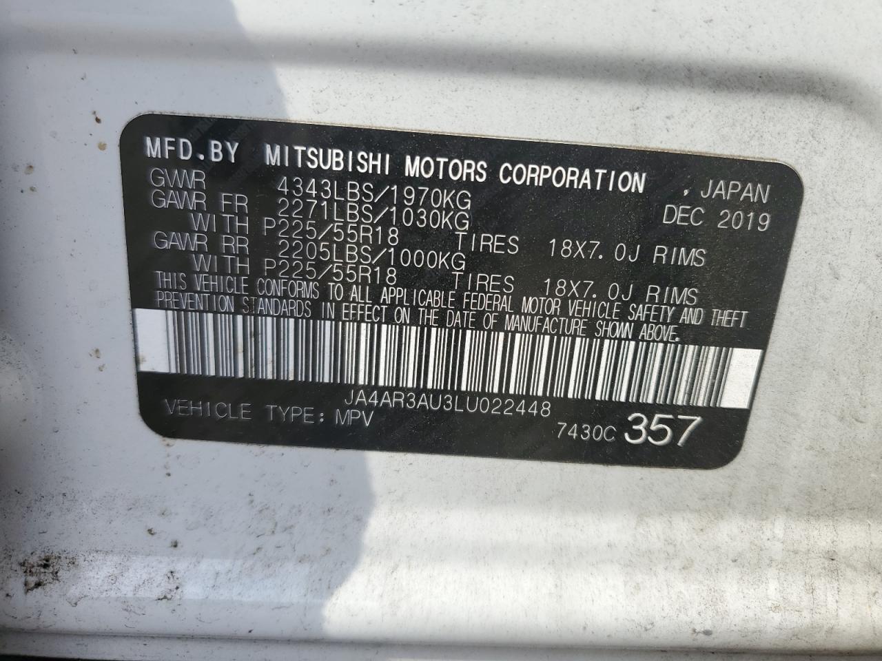 JA4AR3AU3LU022448 2020 Mitsubishi Outlander Sport Es