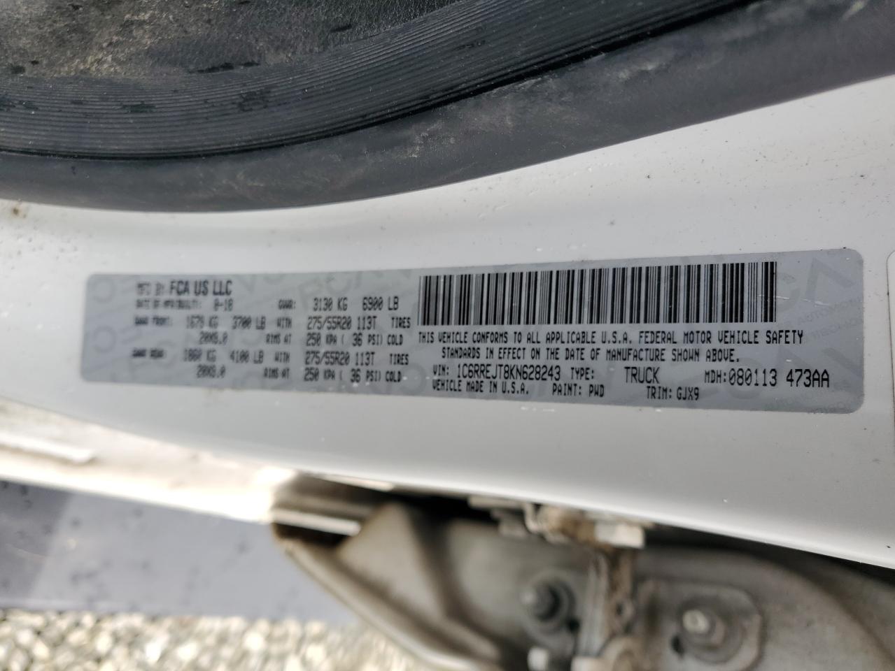 1C6RREJT8KN628243 2019 Ram 1500 Laramie