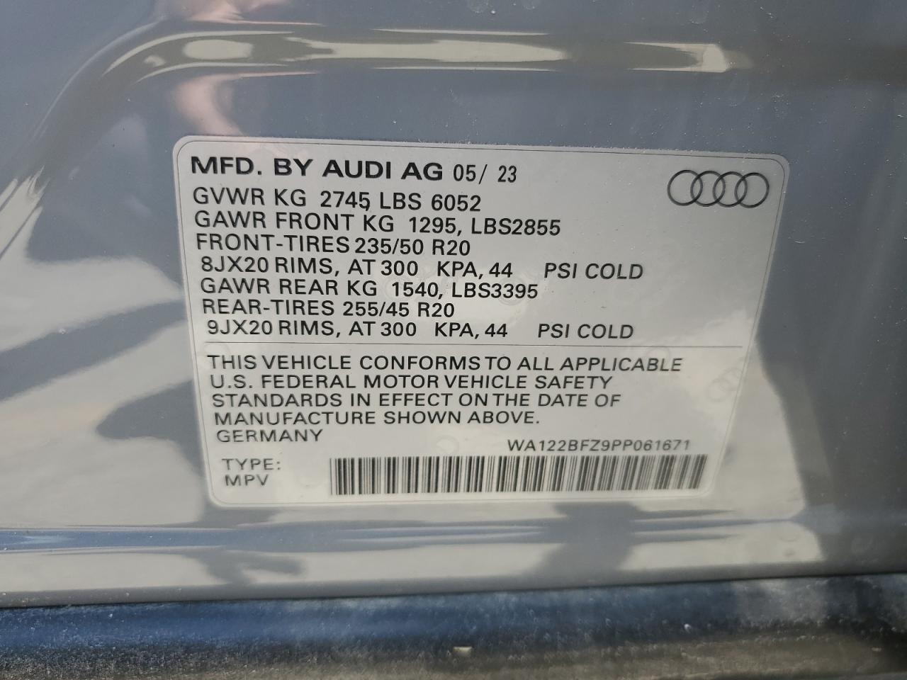 2023 Audi Q4 E-Tron Sportback Premium vin: WA122BFZ9PP061671