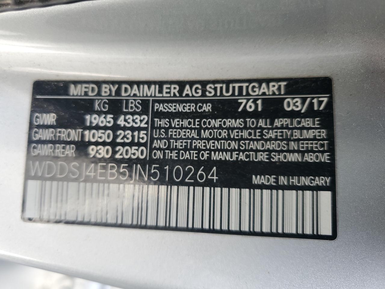 WDDSJ4EB5JN510264 2018 Mercedes-Benz Cla 250