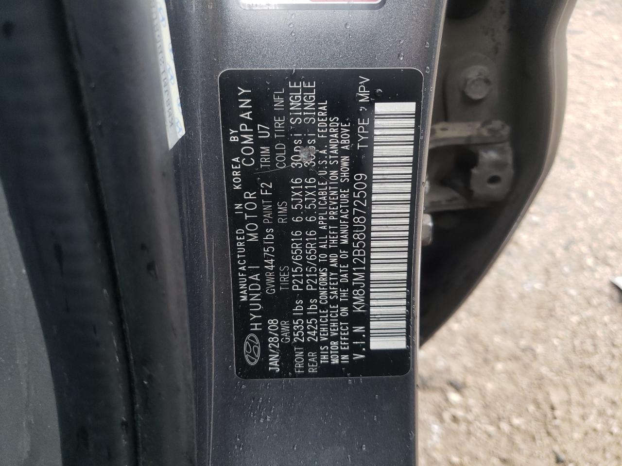 KM8JM12B58U872509 2008 Hyundai Tucson Gls