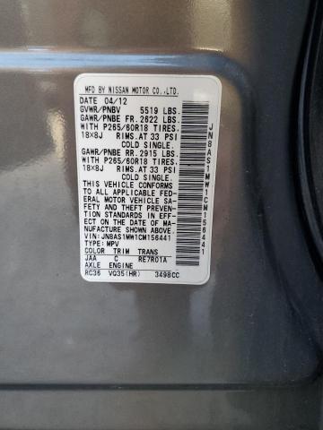 2012 Infiniti Fx35 VIN: JN8AS1MW1CM156441 Lot: 61754914