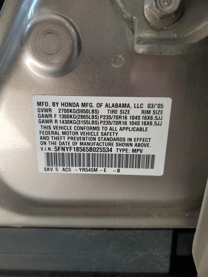 5FNYF18565B025534 2005 Honda Pilot Exl