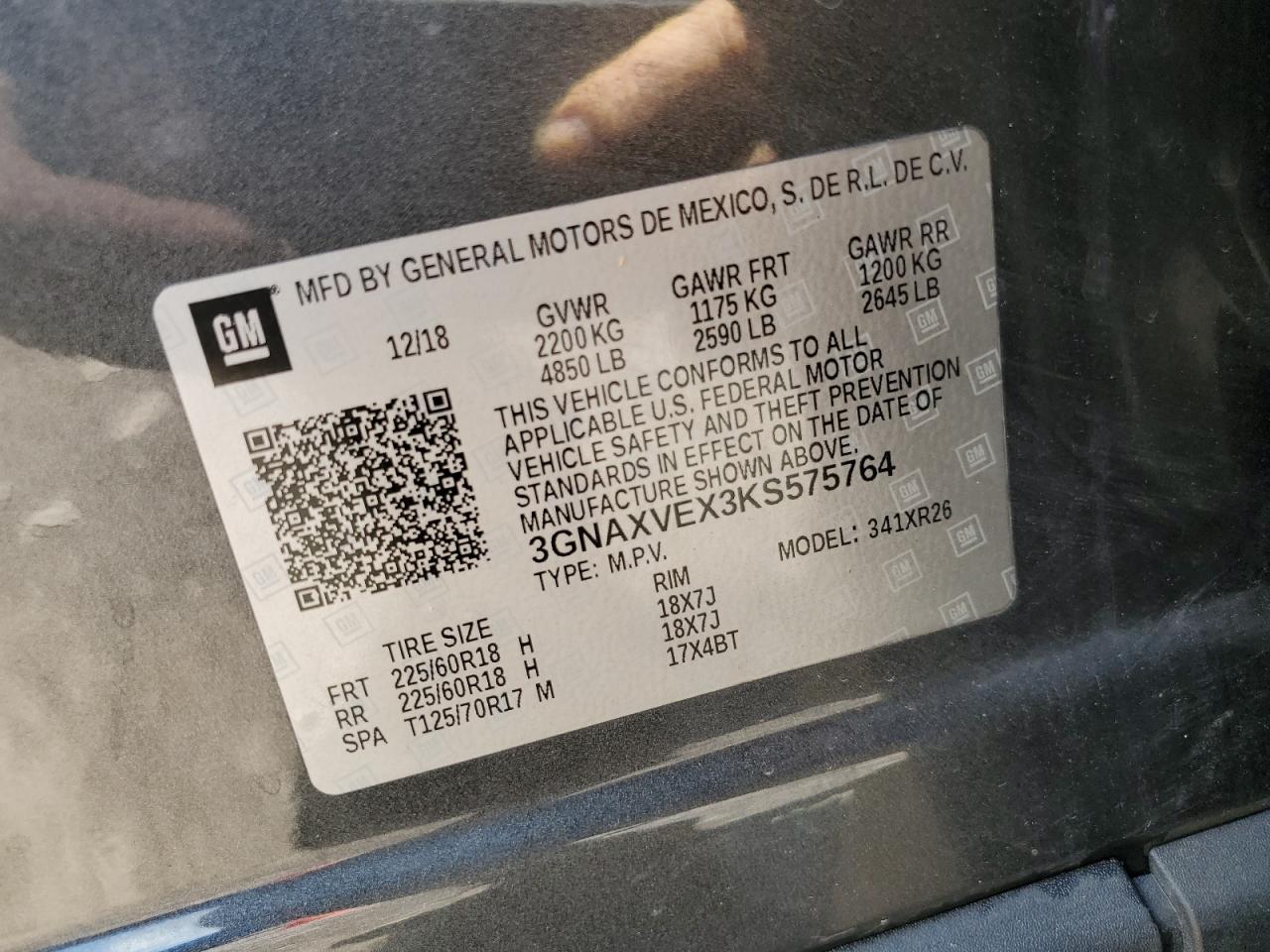 3GNAXVEX3KS575764 2019 Chevrolet Equinox Lt