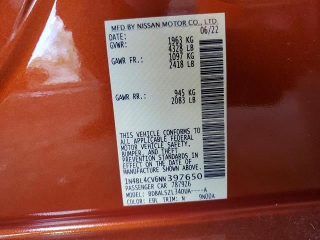 2022 NISSAN ALTIMA SR - 1N4BL4CV6NN397650