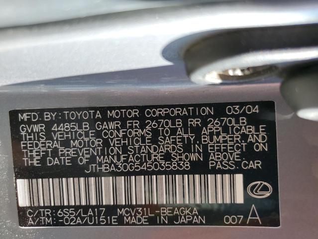 2004 Lexus Es 330 VIN: JTHBA30G545035838 Lot: 61286524
