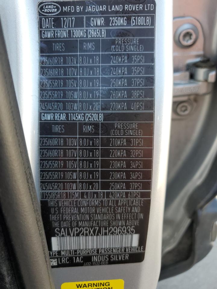 SALVP2RX7JH296935 2018 Land Rover Range Rover Evoque Se