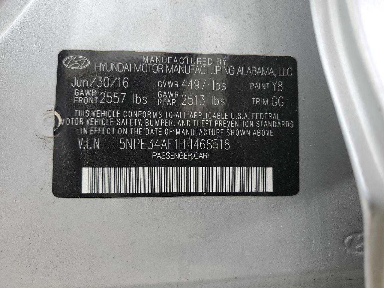5NPE34AF1HH468518 2017 Hyundai Sonata Sport