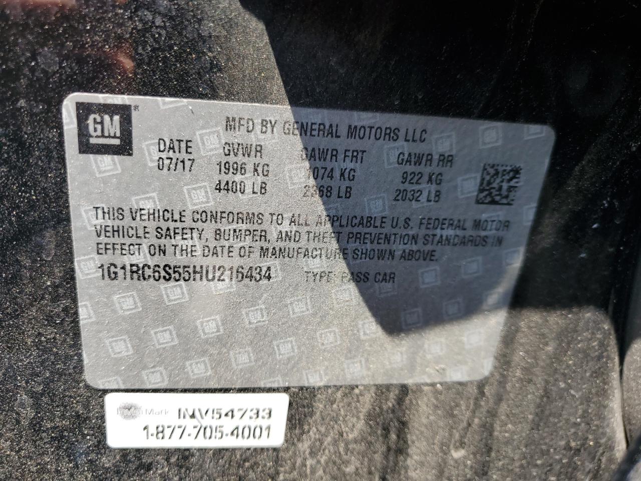 1G1RC6S55HU216434 2017 Chevrolet Volt Lt