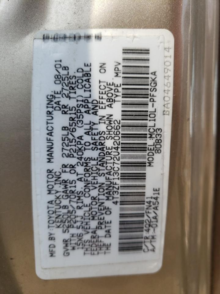 4T3ZF13C72U420662 2002 Toyota Sienna Le