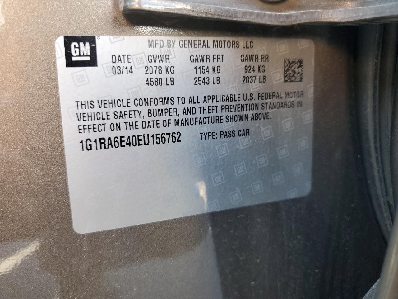 1G1RA6E40EU156762 2014 Chevrolet Volt