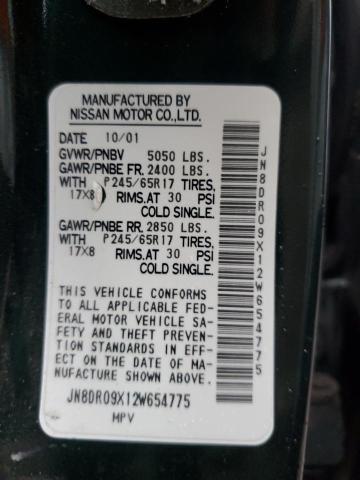 2002 Nissan Pathfinder Le VIN: JN8DR09X12W654775 Lot: 62140374