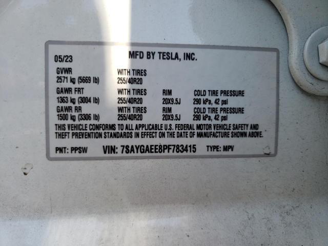 2023 Tesla Model Y VIN: 7SAYGAEE8PF783415 Lot: 61515594