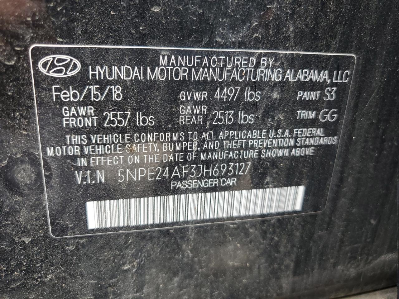 5NPE24AF3JH693127 2018 Hyundai Sonata Se