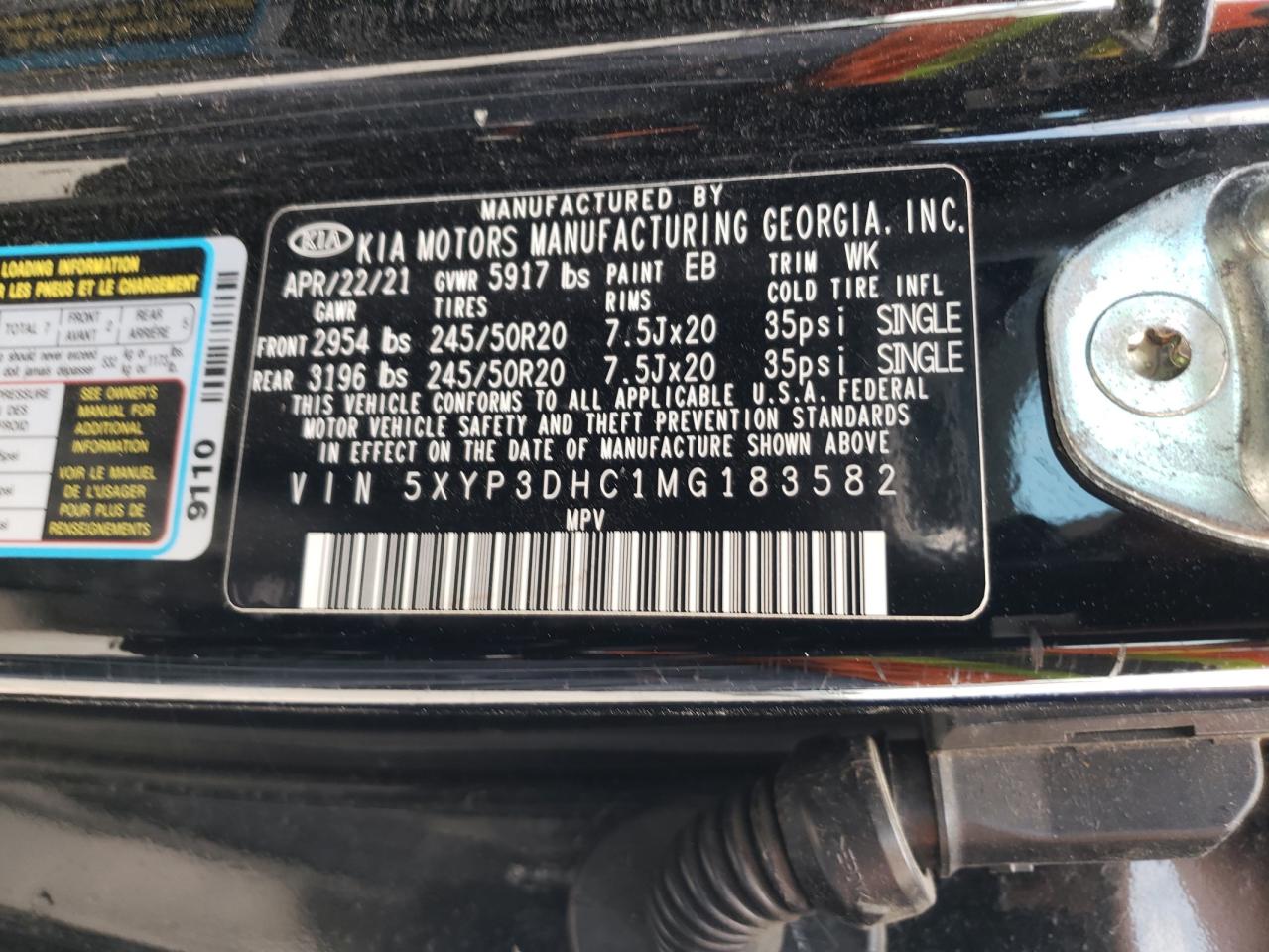 5XYP3DHC1MG183582 2021 Kia Telluride Ex