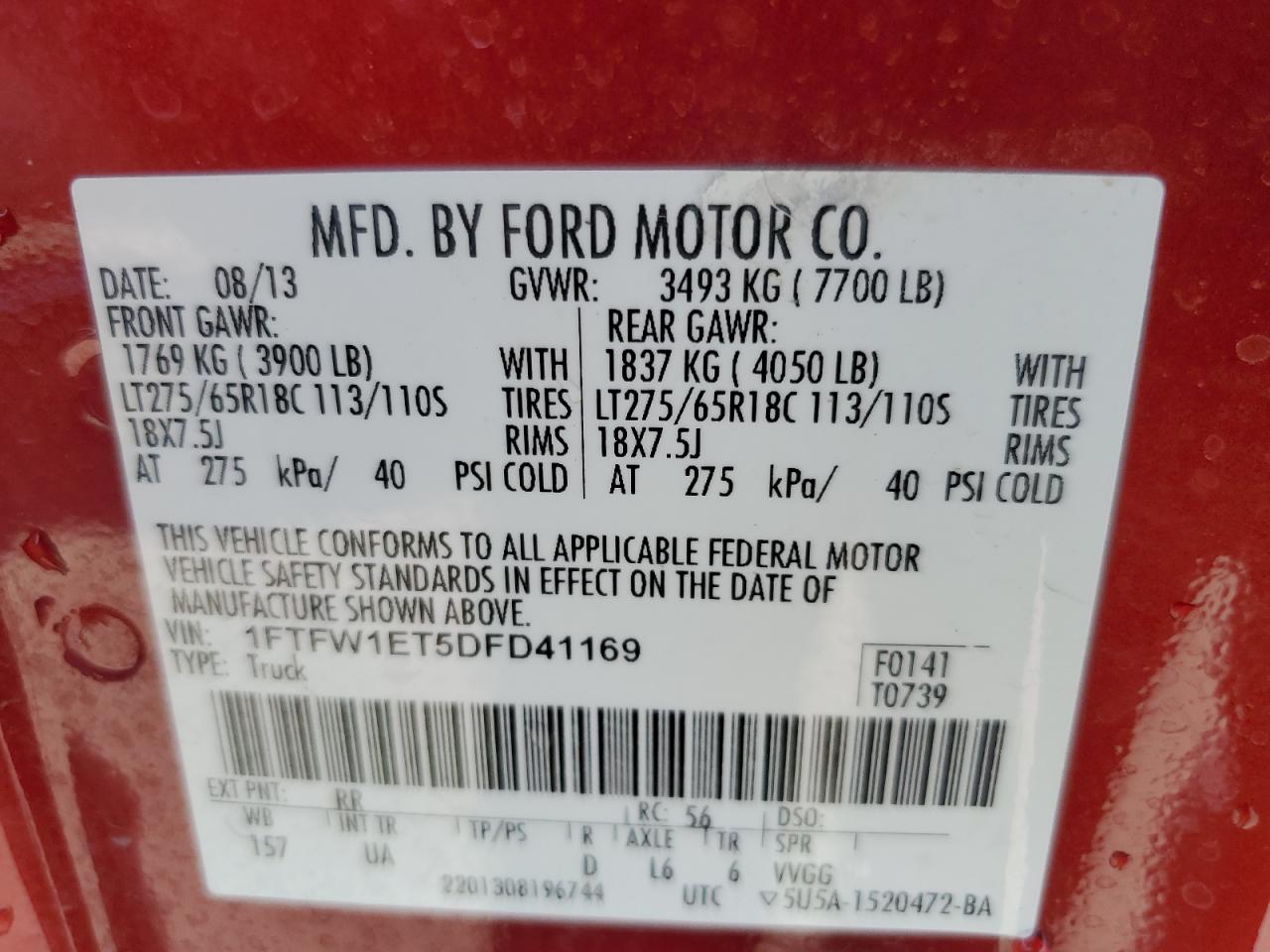 1FTFW1ET5DFD41169 2013 Ford F150 Supercrew