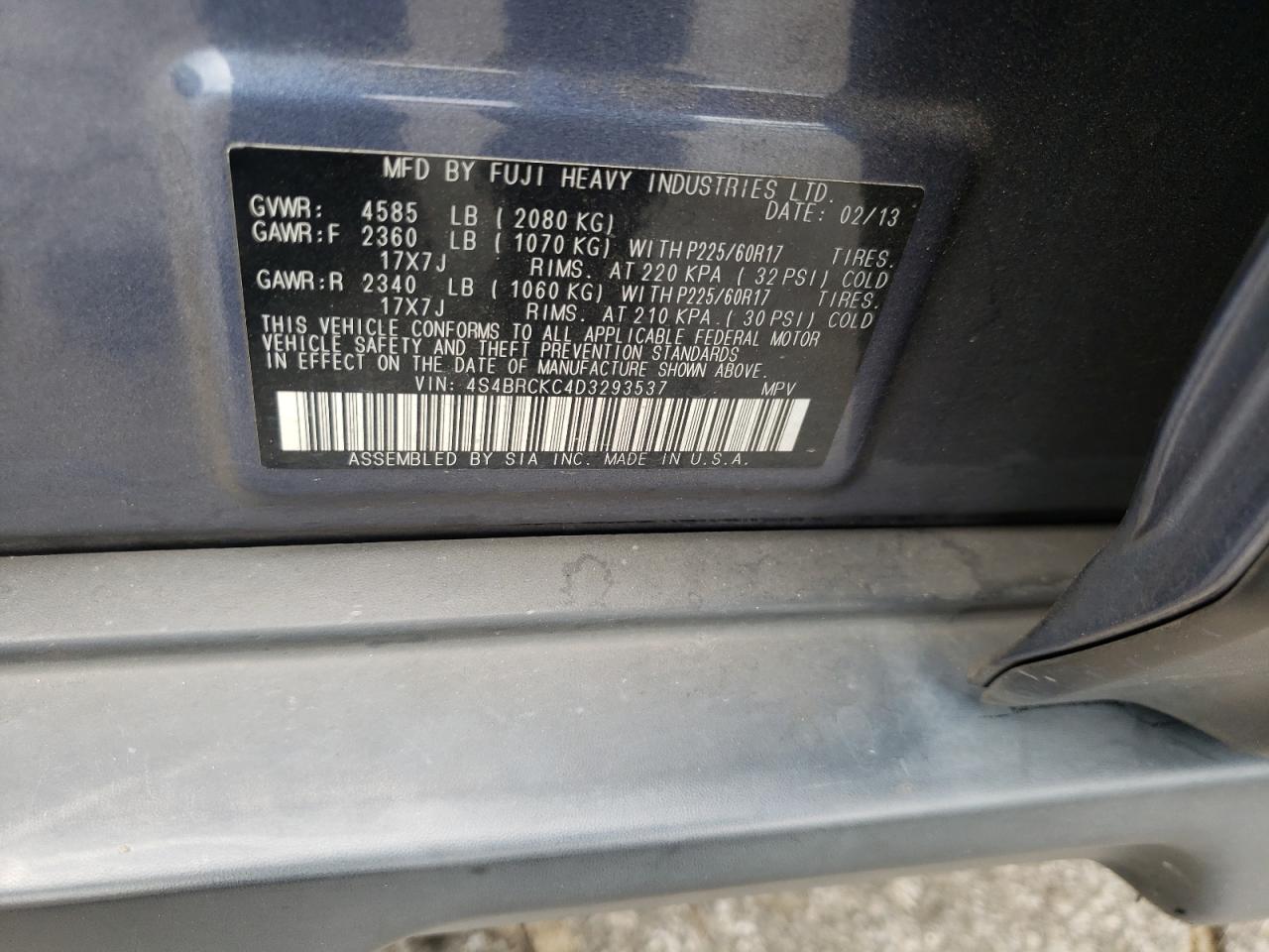 4S4BRCKC4D3293537 2013 Subaru Outback 2.5I Limited