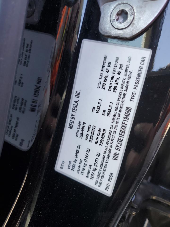 5YJ3E1EBXKF194698 2019 Tesla Model 3