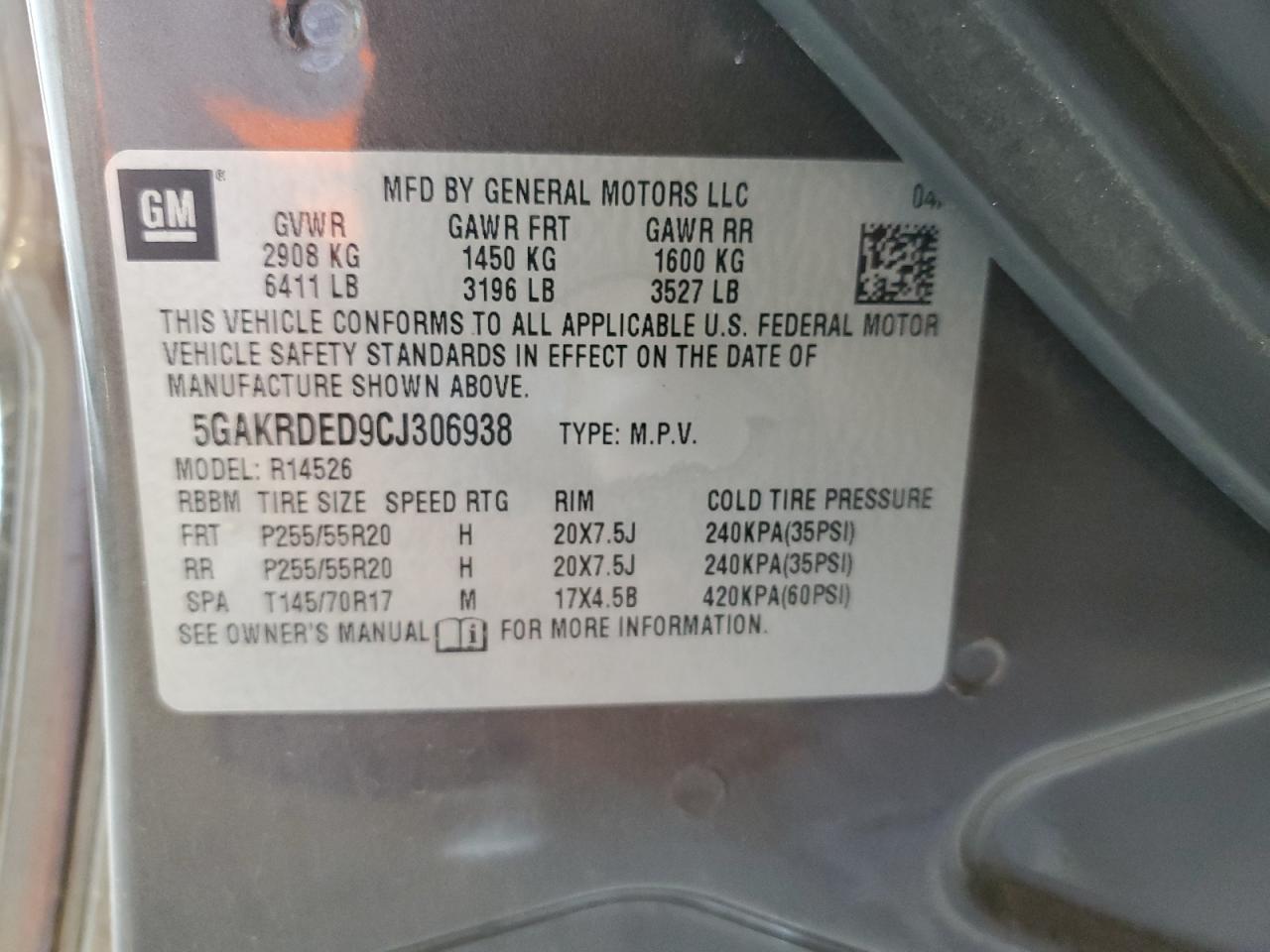 5GAKRDED9CJ306938 2012 Buick Enclave