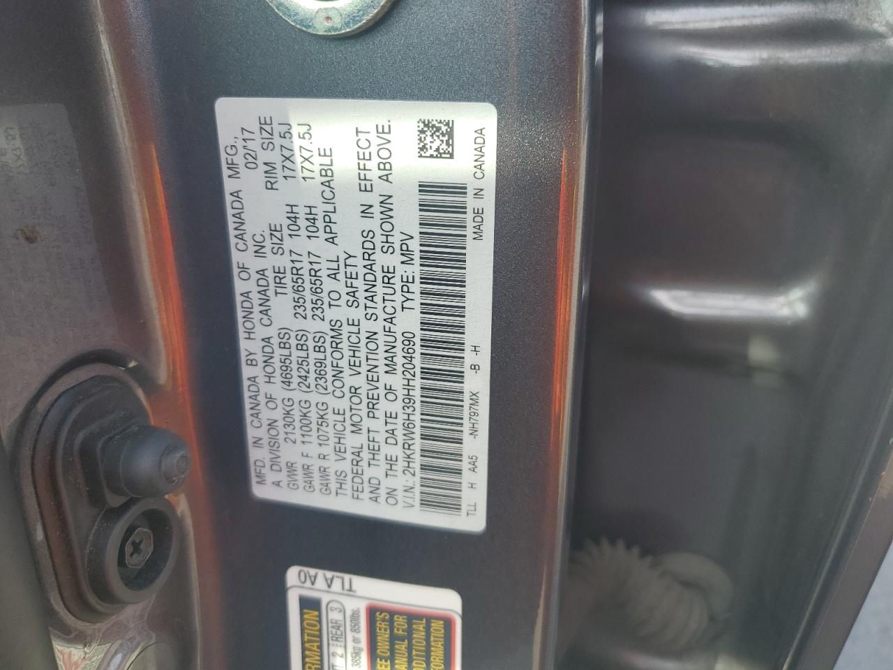 2HKRW6H39HH204690 2017 Honda Cr-V Lx