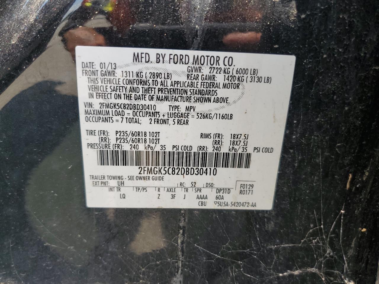 2FMGK5C82DBD30410 2013 Ford Flex Sel