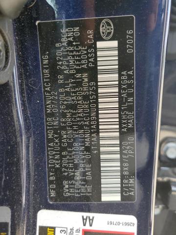 2022 Toyota Avalon Xle VIN: 4T1AA1AB9NU015759 Lot: 60625424