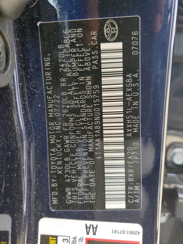 4T1AA1AB9NU015759 2022 Toyota Avalon Xle