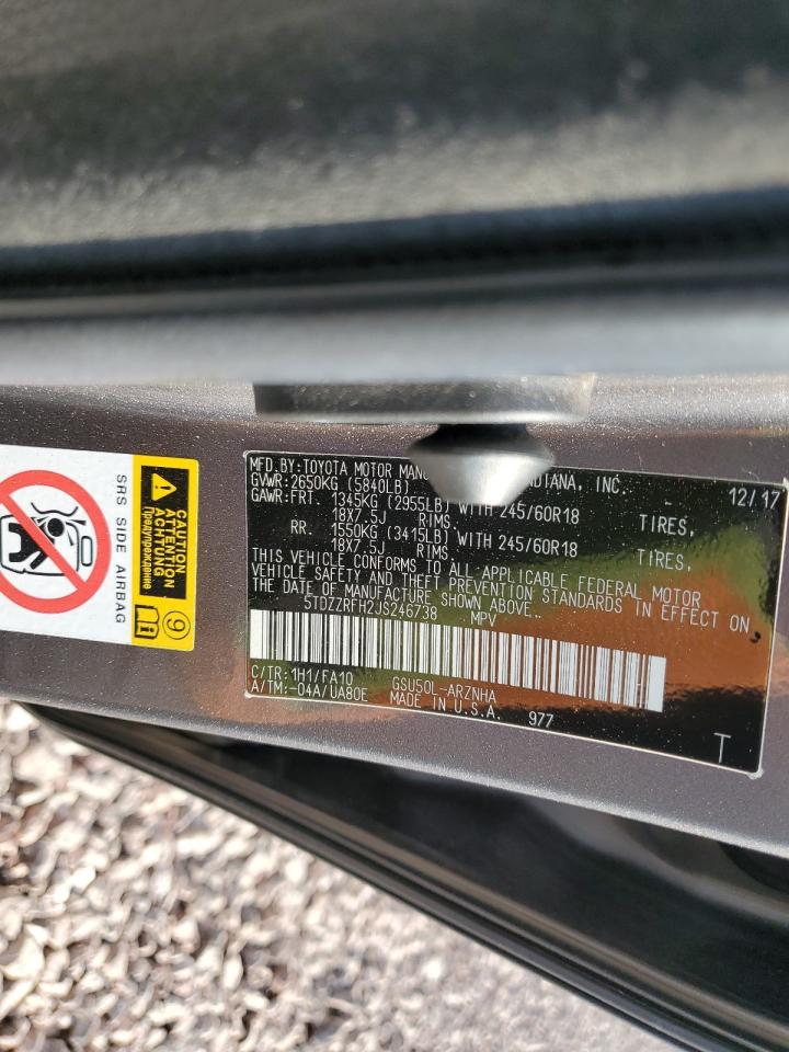 5TDZZRFH2JS246738 2018 Toyota Highlander Le