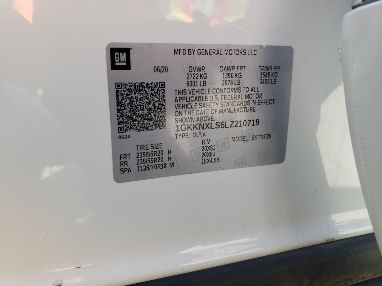 1GKKNXLS6LZ210719 2020 GMC Acadia Denali