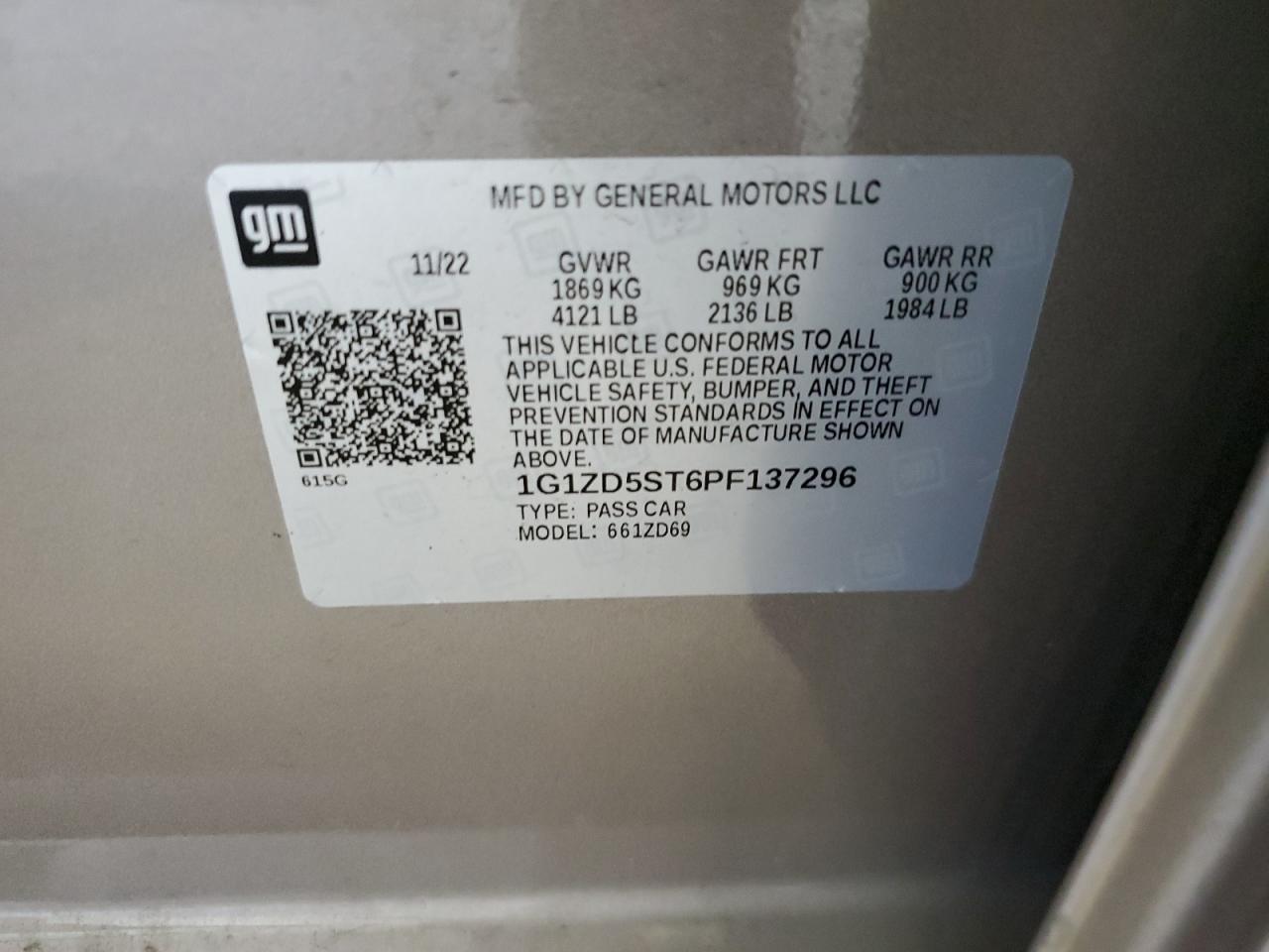 1G1ZD5ST6PF137296 2021 Chevrolet Malibu Lt